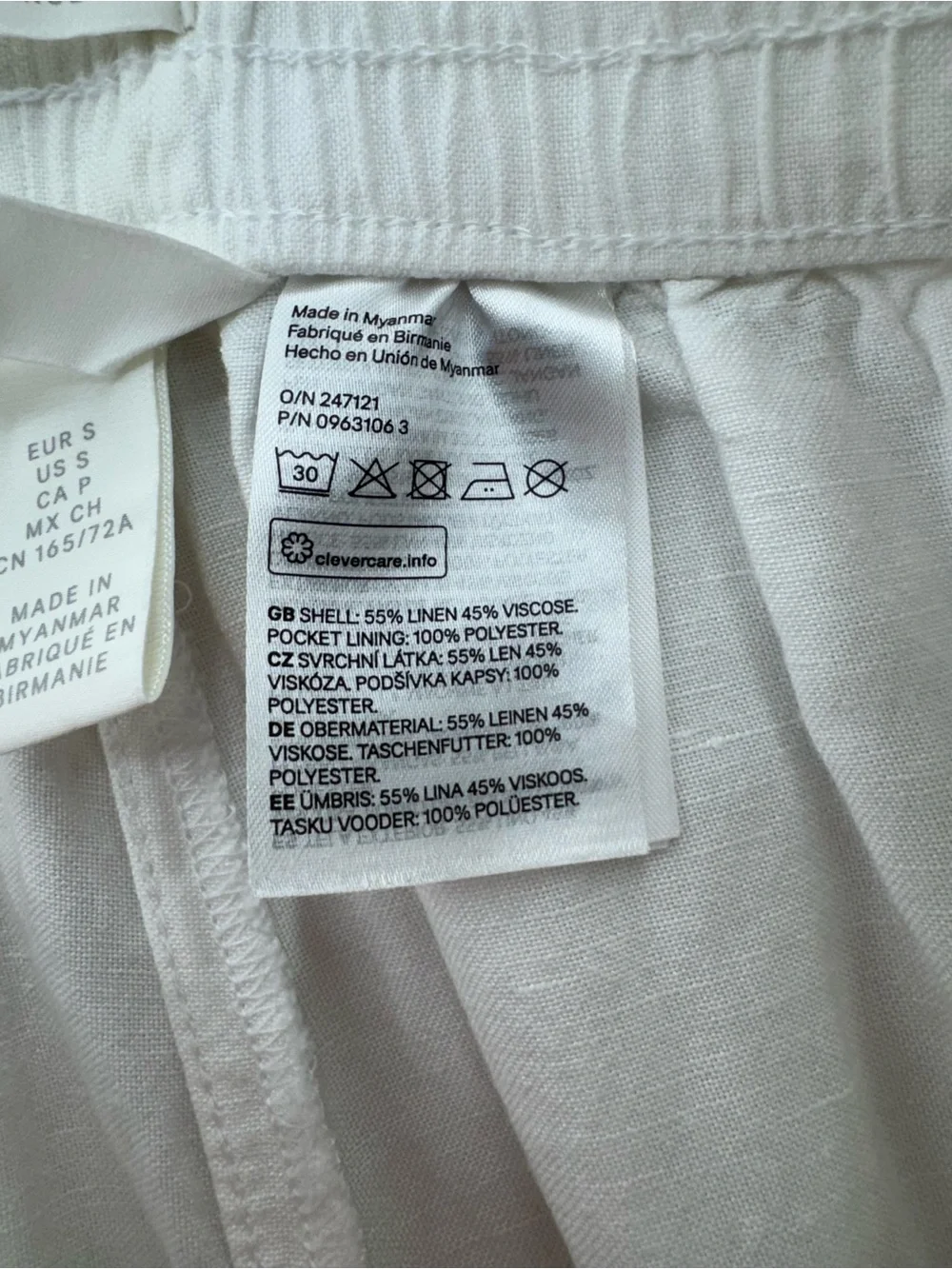 H&M Women’s Small Linen Blend Wide Leg Relaxed Pants White